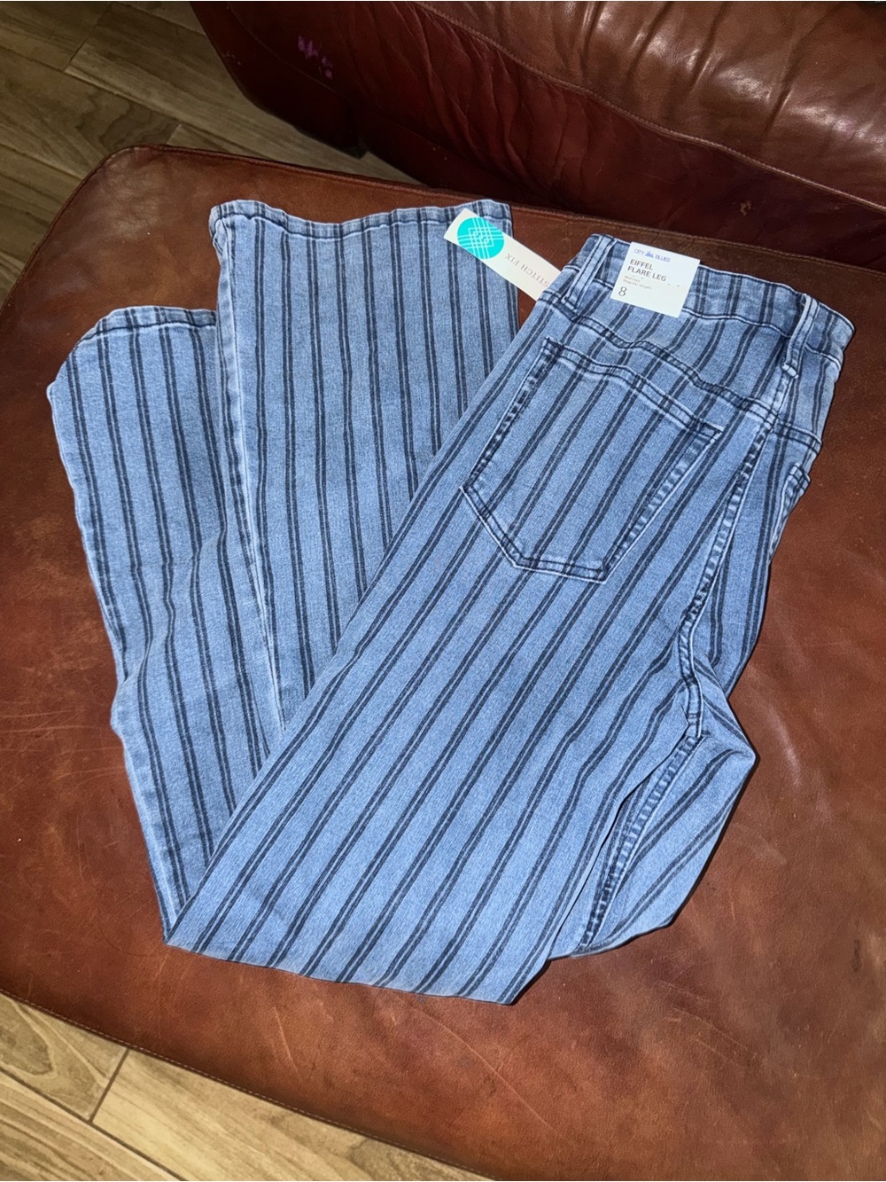 Striped Blue Wide-Leg Women’s Jeans